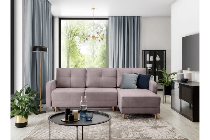Saimon Sovesofa m. Divan med Oppbevaring 3-seter - Rosa - Møbler - Sofaer - Sovesofaer - Sovesofa divan
