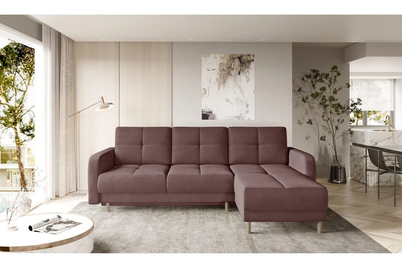 Saimon Sovesofa m. Divan med Oppbevaring 3-seter - Rosa - Møbler - Sofaer - Sovesofaer - Sovesofa divan