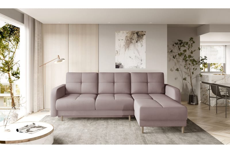 Saimon Sovesofa m. Divan med Oppbevaring 3-seter - Rosa - Møbler - Sofaer - Sovesofaer - Sovesofa divan