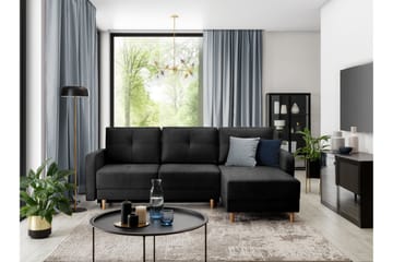 Saimon Sovesofa m. Divan med Oppbevaring 3-seter - Svart - Møbler - Sofaer - Sovesofaer - Sovesofa divan