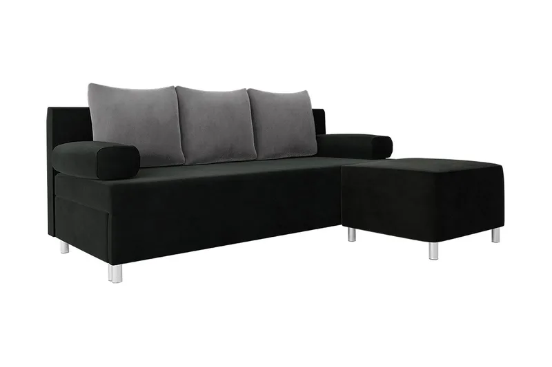 Skatteg Sofa med Puff, Svart|Grå