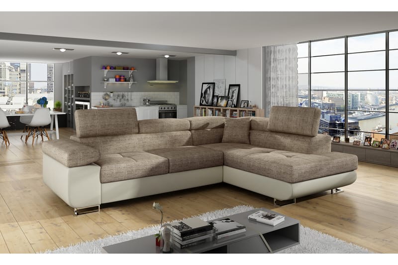 Sovesofa Hipolito med Sjeselong Høyre - Beige - Møbler - Sofaer - Sovesofaer - Sovesofa divan
