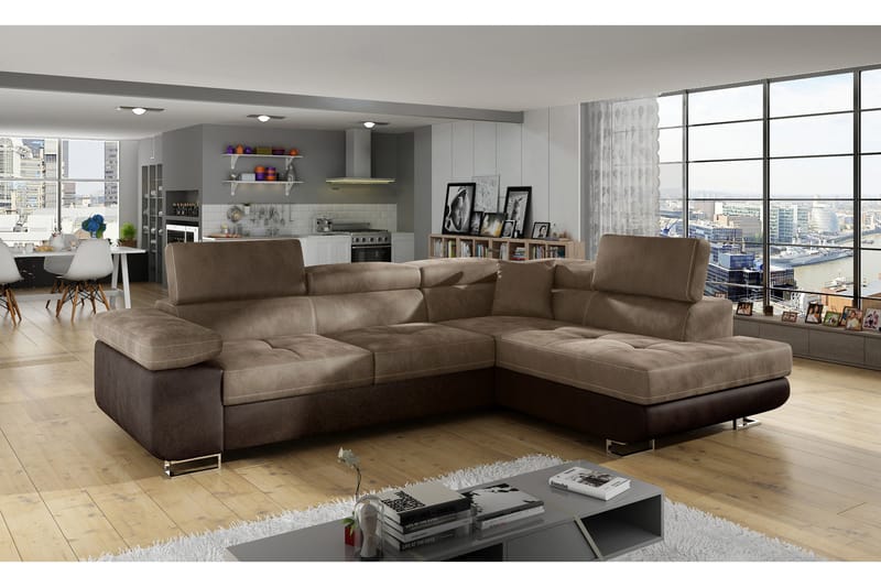 Sovesofa Hipolito med Sjeselong Høyre - Brun - Møbler - Sofaer - Sovesofaer - Langsgående sovesofa