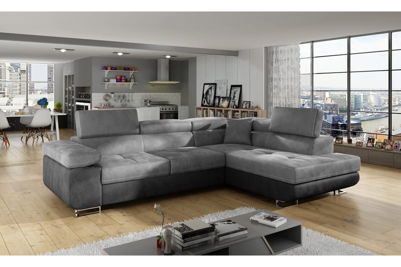 Sovesofa Hipolito med Sjeselong Høyre - Grå - Møbler - Sofaer - Sovesofaer - Sovesofa divan