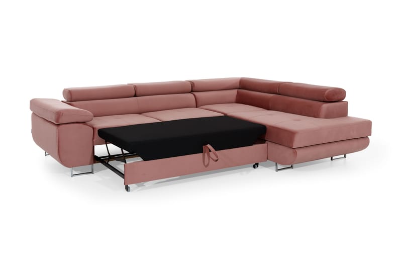 Sovesofa Hipolito med Sjeselong Høyre - Rosa/Svart - Sovesofa divan