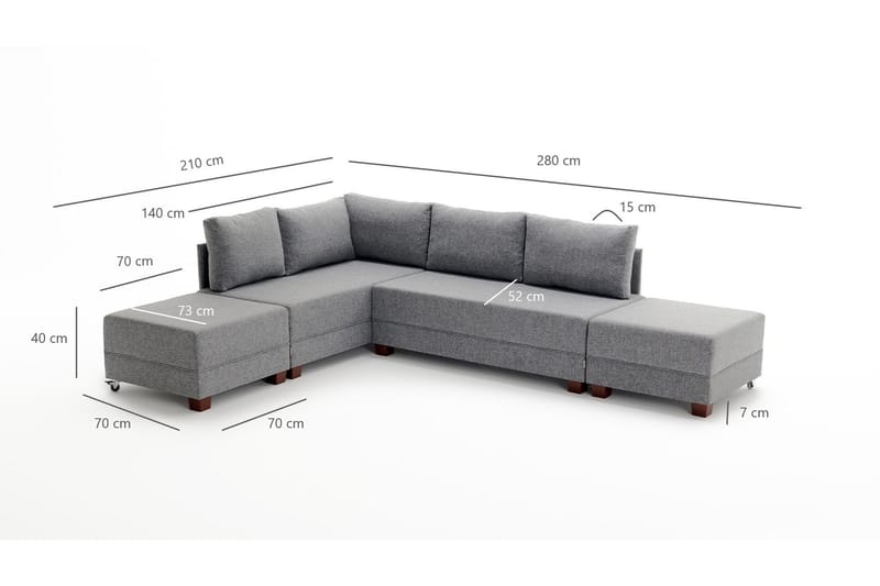 Sovesofa m. Divan Bulgaria 4-seters 140x190 - Blå - Sovesofa divan