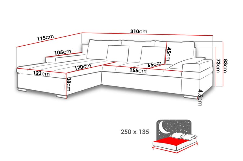 Sovesofa m. Divan Consuelo 3-seters L-formet - Rosa - Sovesofa divan