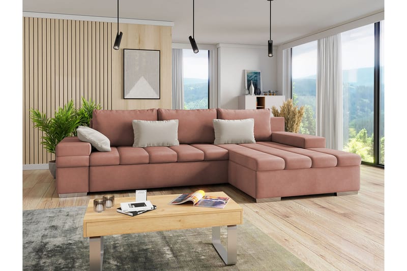 Sovesofa m. Divan Consuelo 3-seters L-formet - Rosa - Sovesofa divan