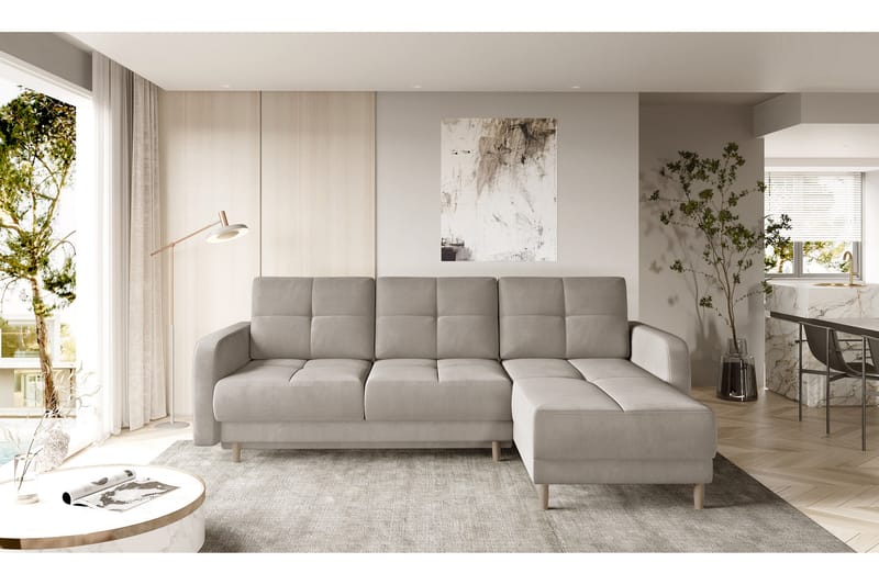 Sovesofa m. Divan Hatwall med Oppbevaring 3-seter - Beige - Sovesofa divan