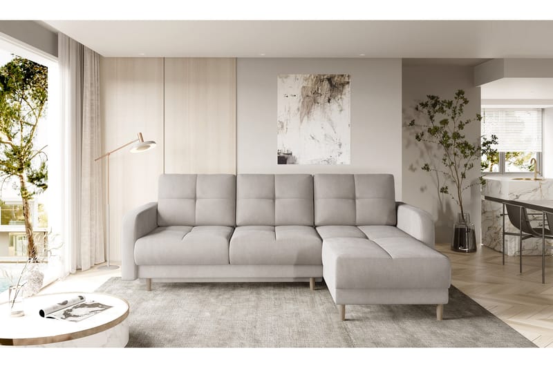 Sovesofa m. Divan Hatwall med Oppbevaring 3-seter - Beige - Sovesofa divan