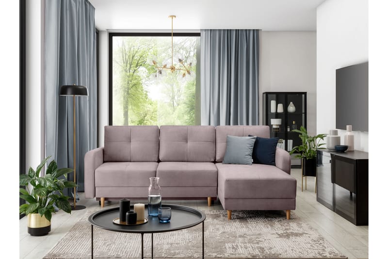 Sovesofa m. Divan Hatwall med Oppbevaring 3-seter - Rosa - Sovesofa divan