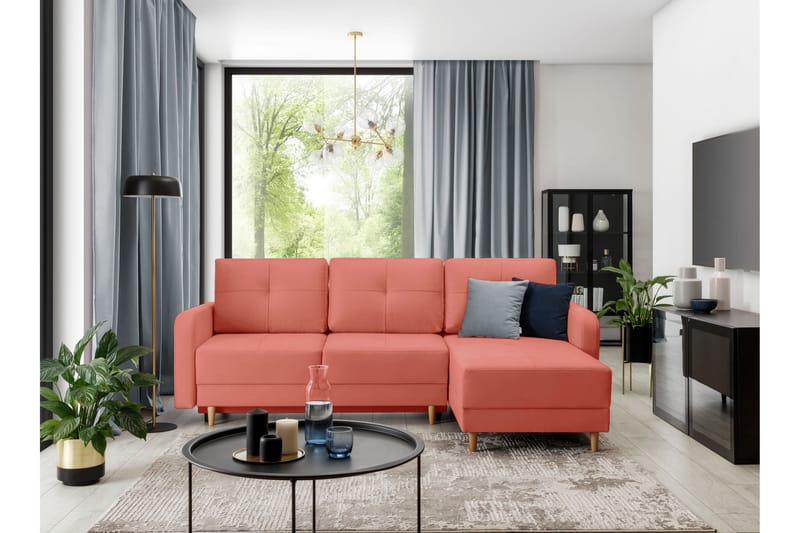 Sovesofa m. Divan Hatwall med Oppbevaring 3-seter - Rosa - Sovesofa divan