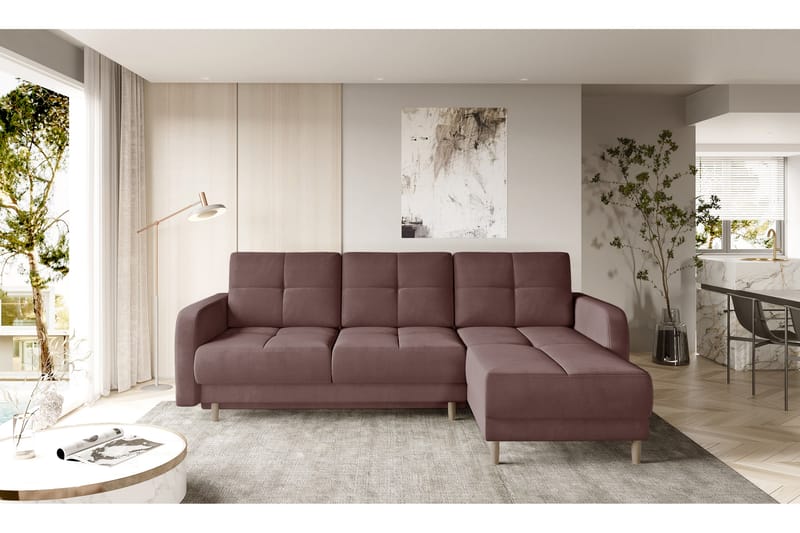 Sovesofa m. Divan Hatwall med Oppbevaring 3-seter - Rosa - Sovesofa divan