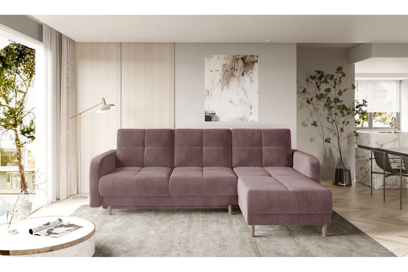 Sovesofa m. Divan Hatwall med Oppbevaring 3-seter - Rosa - Sovesofa divan