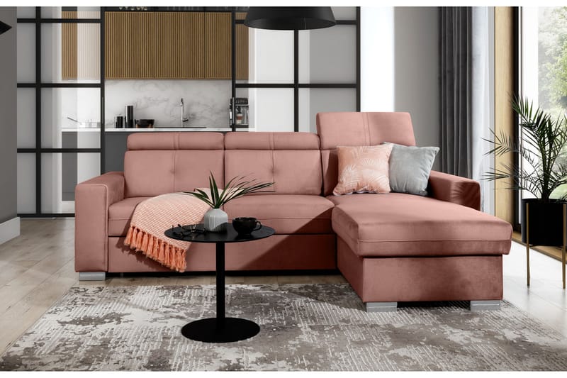 Sovesofa m. Divan Hazara med Oppbevaring 3-seter - Rosa - Sovesofa divan