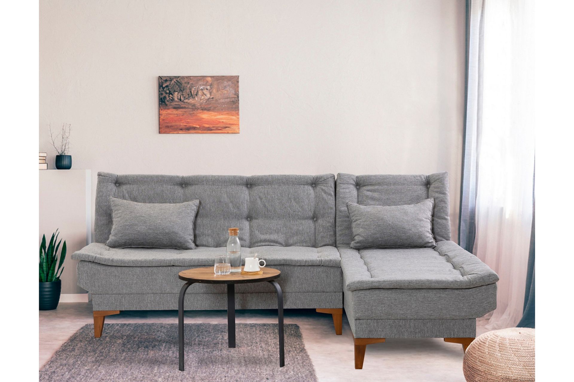 Sovesofa m. Divan Longburn 4-seters 107x205 - Grå - Møbler - Sofaer - Sovesofaer - Sovesofa divan