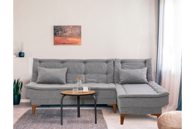 Sovesofa m. Divan Longburn 4-seters 107x205 - Grå - Sovesofa divan