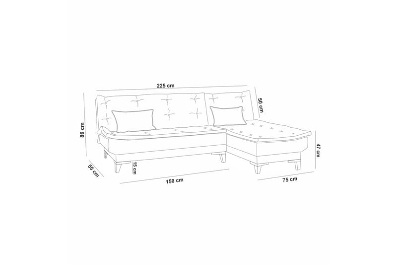 Sovesofa m. Divan Longburn 4-seters 107x205 - Grå - Sovesofa divan