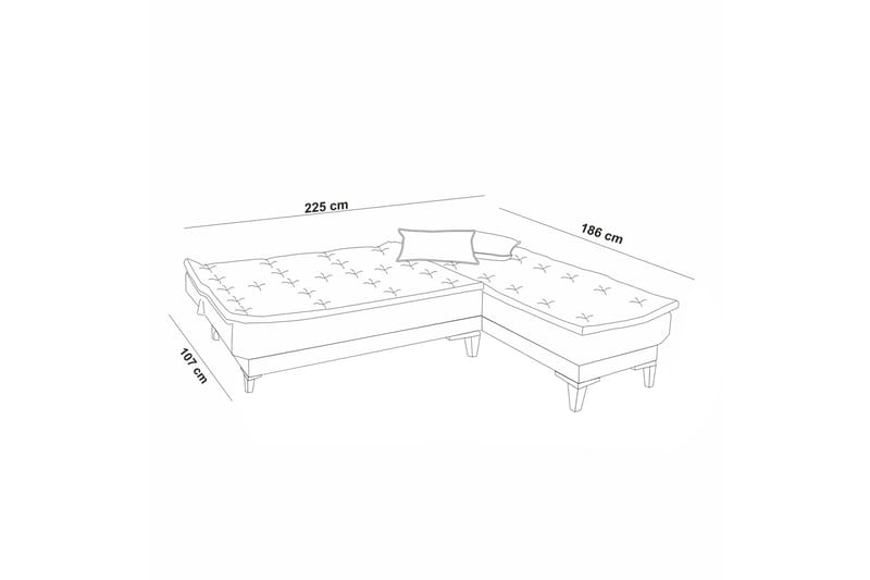 Sovesofa m. Divan Longburn 4-seters 107x205 - Grå - Sovesofa divan