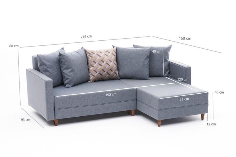 Sovesofa m. Divan Makinat 4-seters 192x135 - Blå - Sovesofa divan