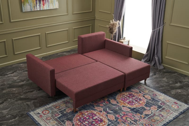 Sovesofa m. Divan Makinat 4-seters 192x135 - Rød - Sovesofa divan