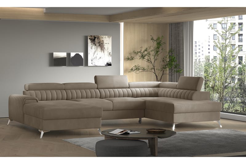 Sovesofa m. Divan og Sjeselong Kamiko med Oppbevaring - Beige - Sovesofa divan