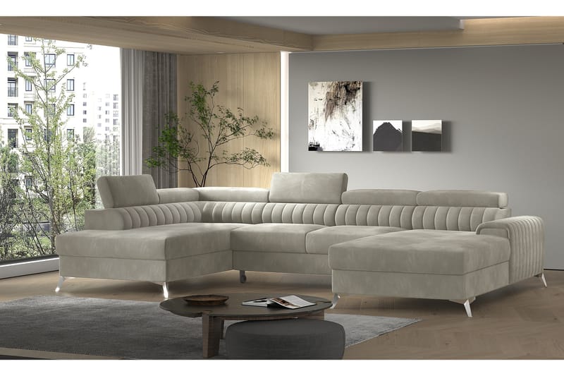 Sovesofa m. Divan og Sjeselong Kamiko med Oppbevaring - Beige - Sovesofa divan