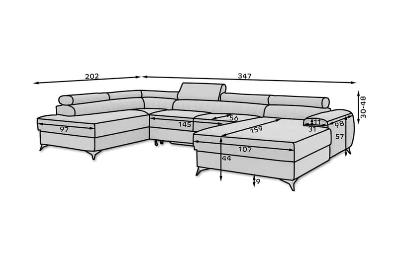 Sovesofa m. Divan og Sjeselong Kamiko med Oppbevaring - Beige - Sovesofa divan