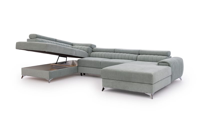 Sovesofa m. Divan og Sjeselong Kamiko med Oppbevaring - Grønn - Møbler - Sofaer - Sovesofaer - Sovesofa divan