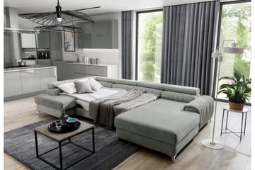 Sovesofa m. Divan og Sjeselong Kamiko med Oppbevaring - Grønn - Møbler - Sofaer - Sovesofaer - Sovesofa divan
