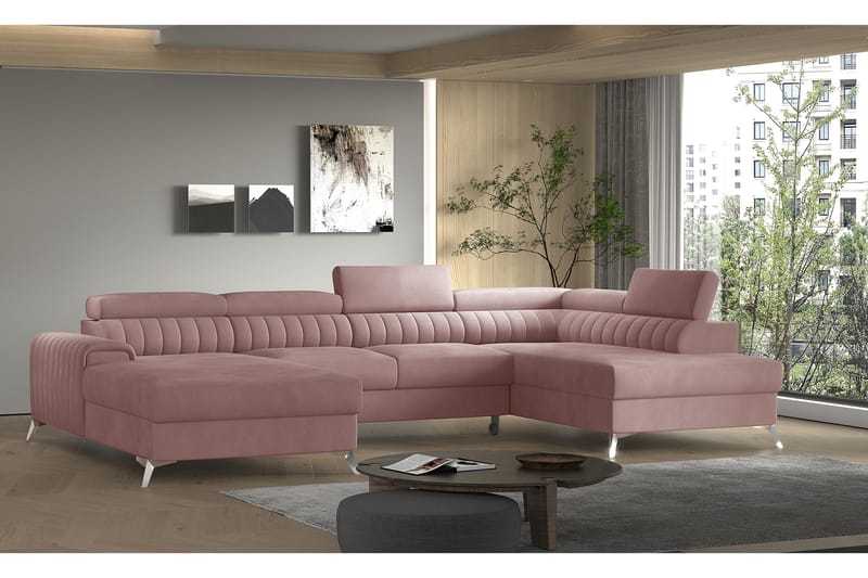 Sovesofa m. Divan og Sjeselong Kamiko med Oppbevaring - Rosa - Sovesofa divan