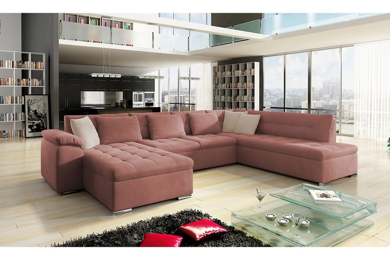 Sovesofa m. Divan og Sjeselong Sororia 4-seters - Rosa - Møbler - Sofaer - Sovesofaer - Sovesofa divan