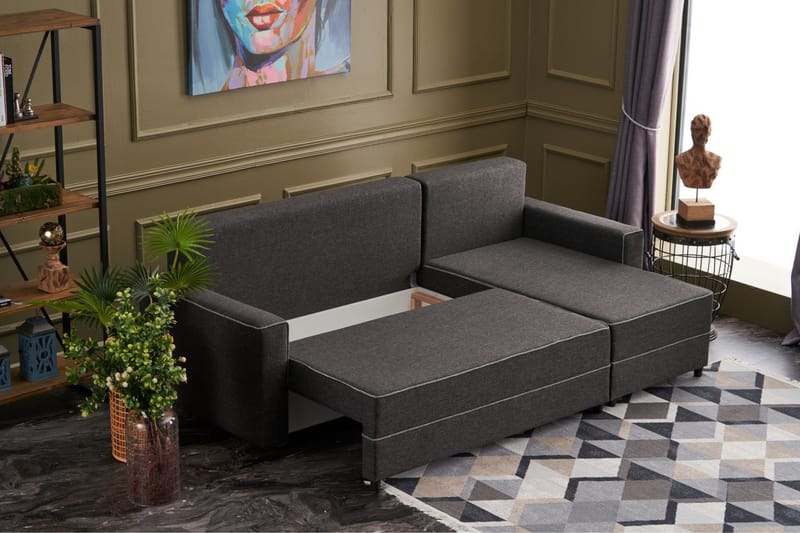 Sovesofa m. Divan Windwhistle 4-seters 200x150 - Antrasitt - Sovesofa divan