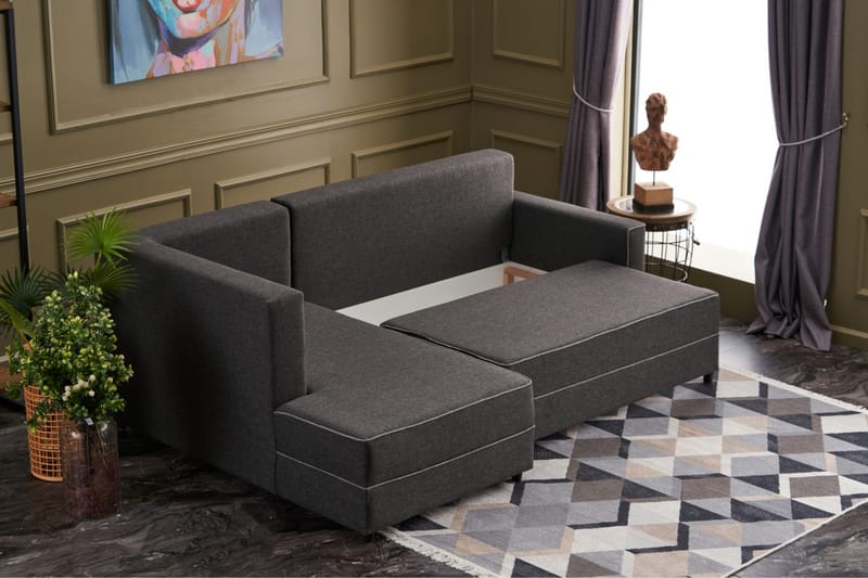 Sovesofa m. Divan Windwhistle 4-seters 200x150 - Antrasitt - Sovesofa divan