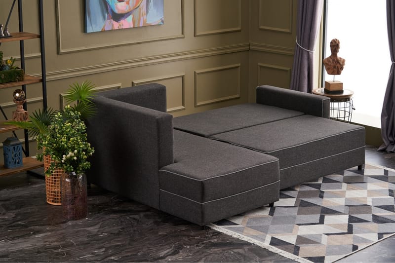 Sovesofa m. Divan Windwhistle 4-seters 200x150 - Antrasitt - Sovesofa divan