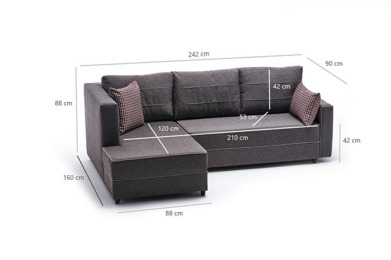 Sovesofa m. Divan Windwhistle 4-seters 200x150 - Brun - Sovesofa divan