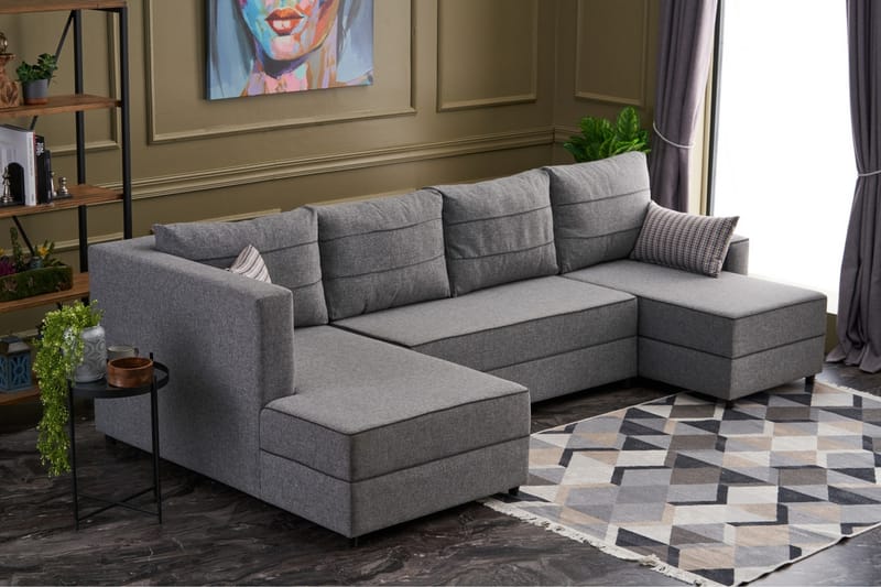 Sovesofa m. Divan Windwhistle 4-seters 200x150 - Grå - Sovesofa divan