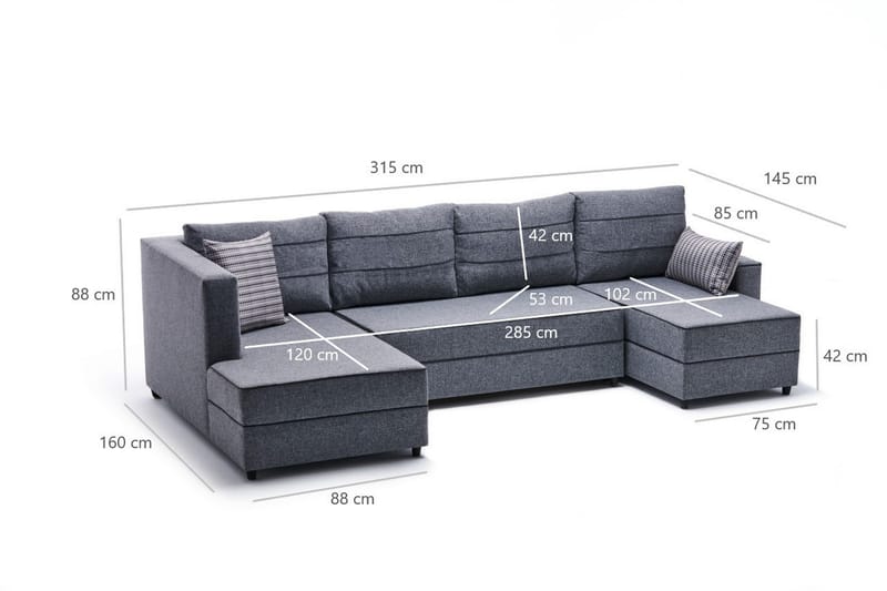 Sovesofa m. Divan Windwhistle 4-seters 200x150 - Grå - Sovesofa divan