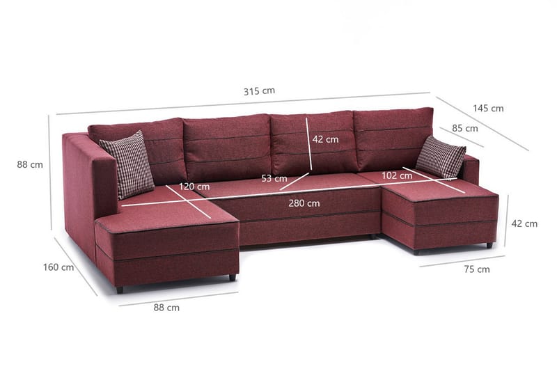 Sovesofa m. Divan Windwhistle 4-seters 200x150 - Rød - Sovesofa divan