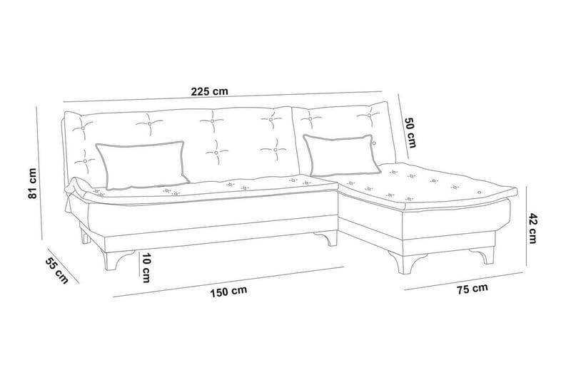 Sovesofa Mcmurdo med Divan Høyre - Grå - Sovesofa divan