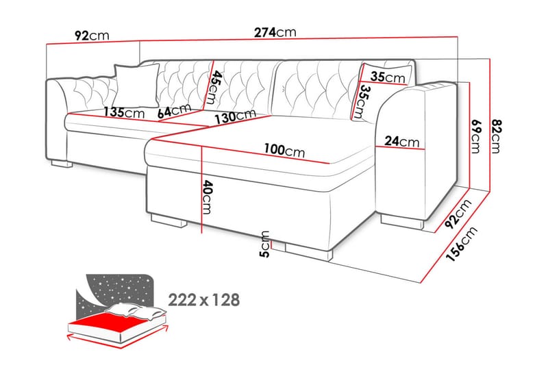 Sovesofa med divan - Blå - Sovesofa divan