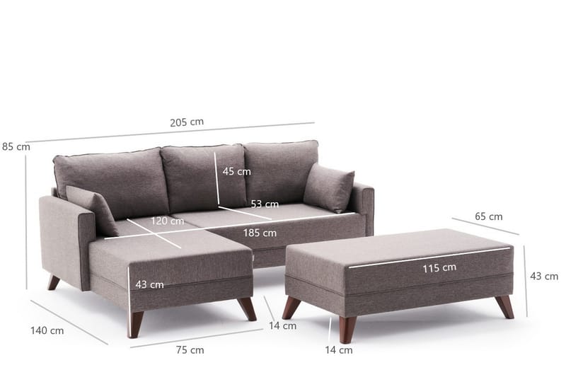 Sovesofa med Divan Burundi Mini Venstre - Brun - Sovesofa divan