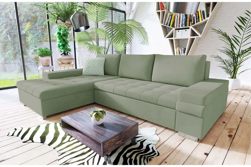 Sovesofa med divan - Grønn - Møbler - Sofaer - Sovesofaer - Sovesofa divan