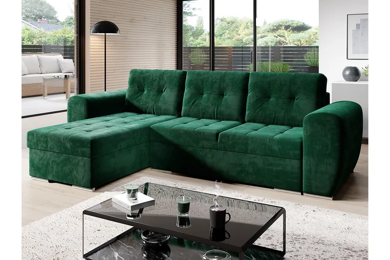 Sovesofa med divan - Grønn - Møbler - Sofaer - Sovesofaer - Sovesofa divan