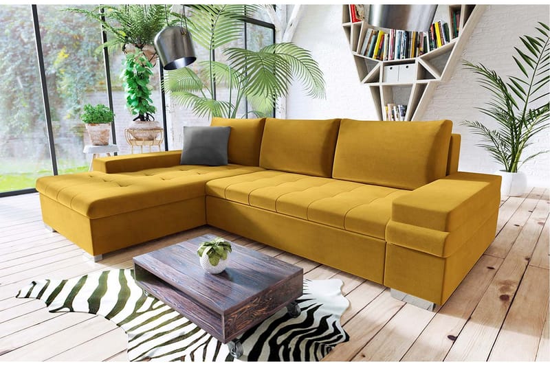 Sovesofa med divan - Gul - Møbler - Sofaer - Sovesofaer - Sovesofa divan