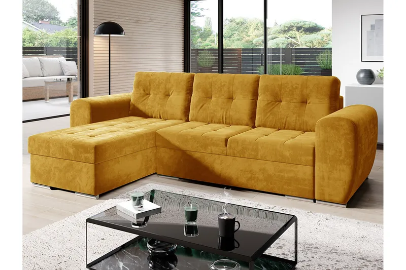 Sovesofa med divan - Gul - Møbler - Sofaer - Sovesofaer - Sovesofa divan