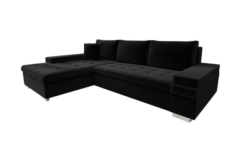 Sovesofa med divan - Svart - Fløyelssofaer - Sovesofa divan