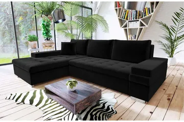 Sovesofa med divan - Svart - Møbler - Sofaer - Sovesofaer - Sovesofa divan