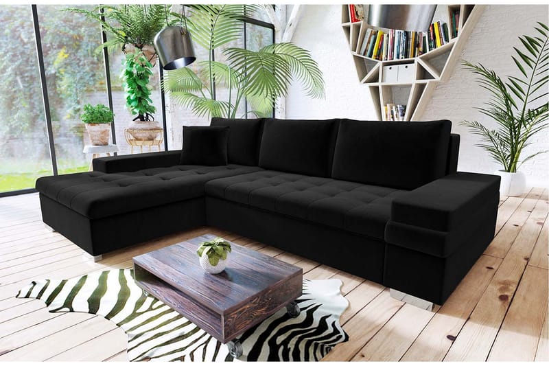 Sovesofa med divan - Svart - Møbler - Sofaer - Sovesofaer - Sovesofa divan