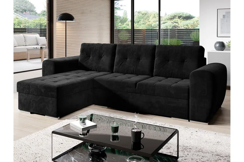 Sovesofa med divan - Svart - Møbler - Sofaer - Sovesofaer - Sovesofa divan